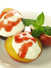 Dessert with nectarine and cream