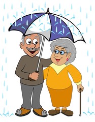 älteres Ehepaar im Regen