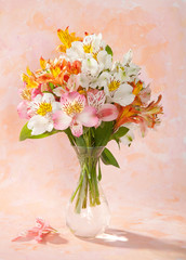 Bouquet of Alstroemeria   on abstract background