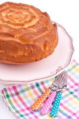 vanilla cake on stand