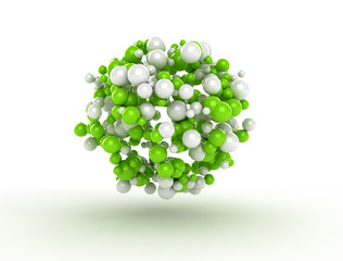 Abstract 3d spheres green molecules