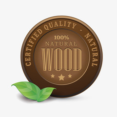 Wood button with green leaves