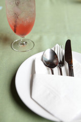 table set with cherry soda