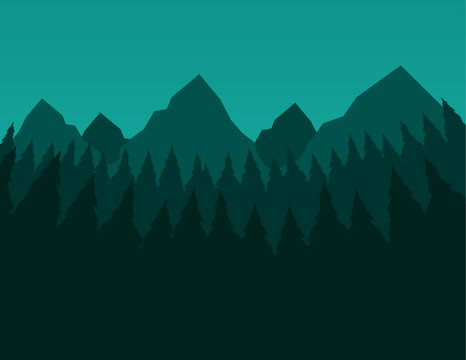 Green trees and mountain nature scene