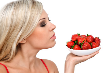sexy blonde girl with strawberries