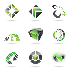 Obraz premium Abstract black and green Icon Set 15