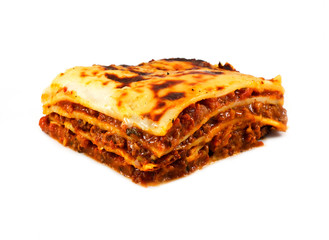 Homemade traditional lasagna and fries