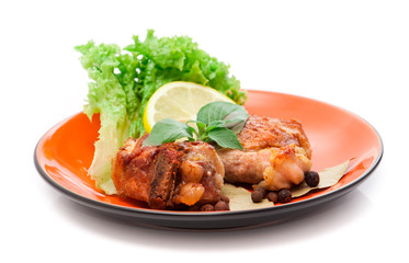 grilled meat with a lemon