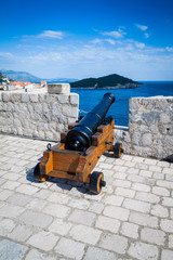 A cannon on defensive walls of Fort Lovrijenac, Dubrovnik