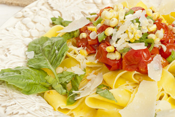 Pappardelle Pasta with corn and tomatoes