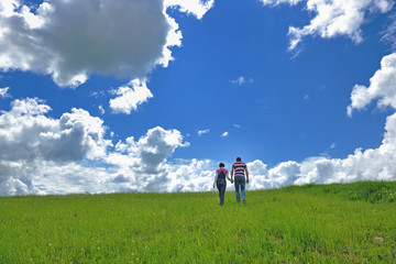 Portrait of romantic young couple smiling together outdoor