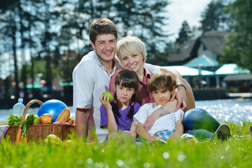 Fototapeta premium Happy family playing together in a picnic outdoors