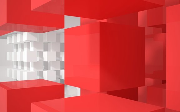 The abstract architecture of the building with red cubes