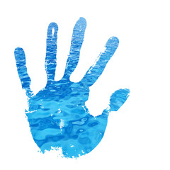 High resolution conceptual blue paint hands isolated on white