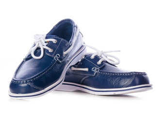 blue leather deck shoes
