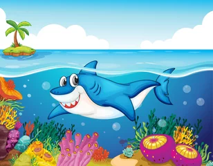 Wall murals Submarine shark fish in sea