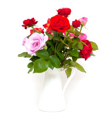different roses in vase
