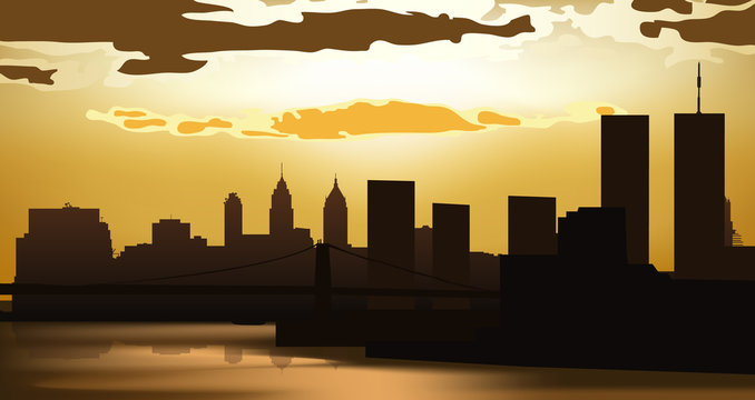 Golden sunset in the city