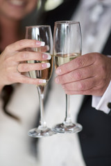 bride and groom champagne toast