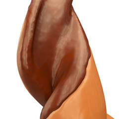 close-up view of flowing chocolate caramel swirl