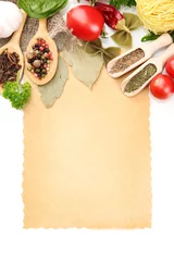 Fotobehang papier voor recepten, groenten en kruiden, geïsoleerd op wit © Africa Studio