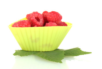 Fresh raspberries in silicone mold isolated on white