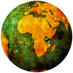 tanzania flag on globe map