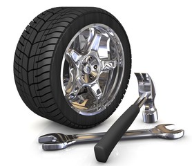 Autoreifen mit Werkzeug