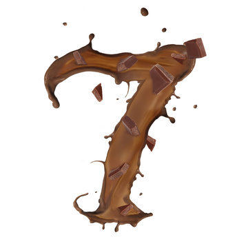 Chocolate splash number isolated on white background 