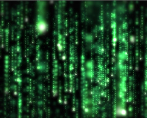 Lines of green blurred letters falling