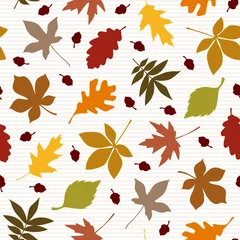 Autumn Color Leafs & Acorns Seamless Pattern Stripes © Jan Engel