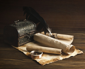 The ancient chest with a paper