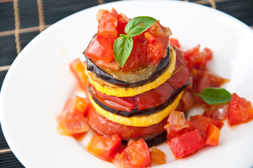 Delicious Ratatouille on a white plate 