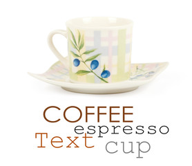 Fine china cup and saucer filled  isolated on white