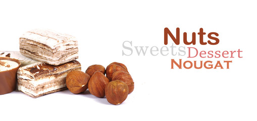 Chocolate and nuts over white
