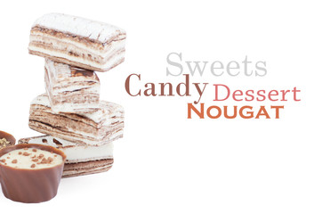 Chocolate and sweets over white