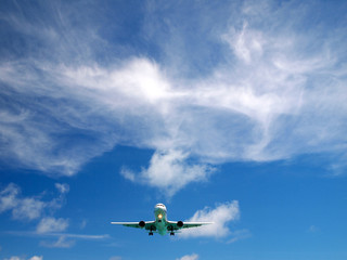 Fototapeta na wymiar Pełna postawy lądowanie samolotu pasażerskiego