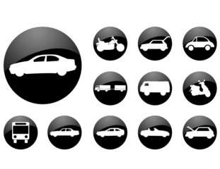 Silhouettes of cars, motorcycles and buses