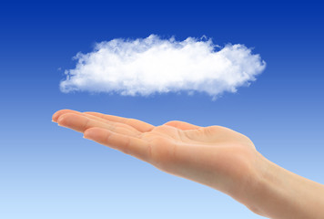 Cloud computing concept with woman hand