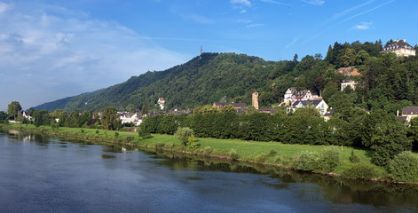 Obraz premium Panorama of the left bank of the Moselle River in Trier, Germany