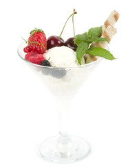 Dessert with fresh berry mix on a plate on background