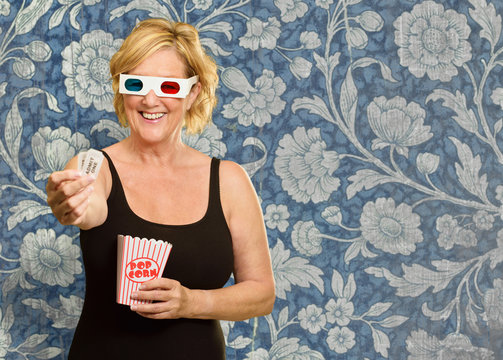 Happy Woman Wearing 3D Glass