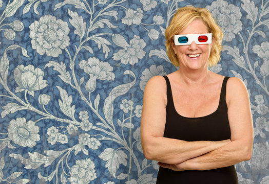 Happy Woman Wearing 3D Glass