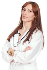 female doctor standing with arms crossed