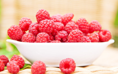 Raspberry in the white bowl