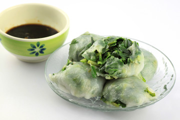 Steamed Garlic chives with source Thai food