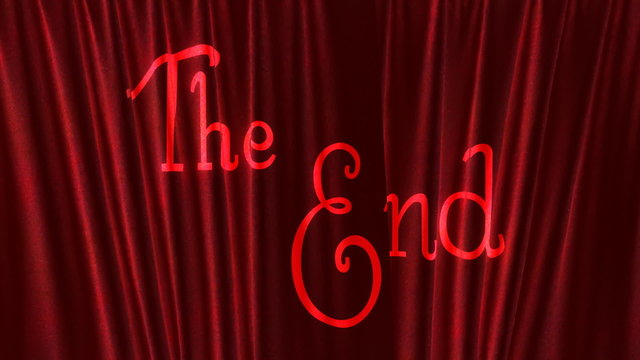 Velvet curtains close showing the words 'The End'