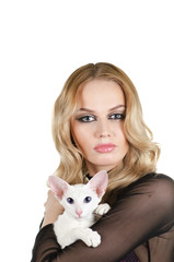 Fototapeta na wymiar woman with oriental shorthair cat
