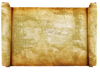 Vintage roll of parchment isolated on white