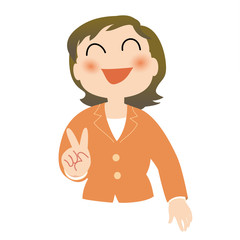 Ｖサインするビジネスウーマン